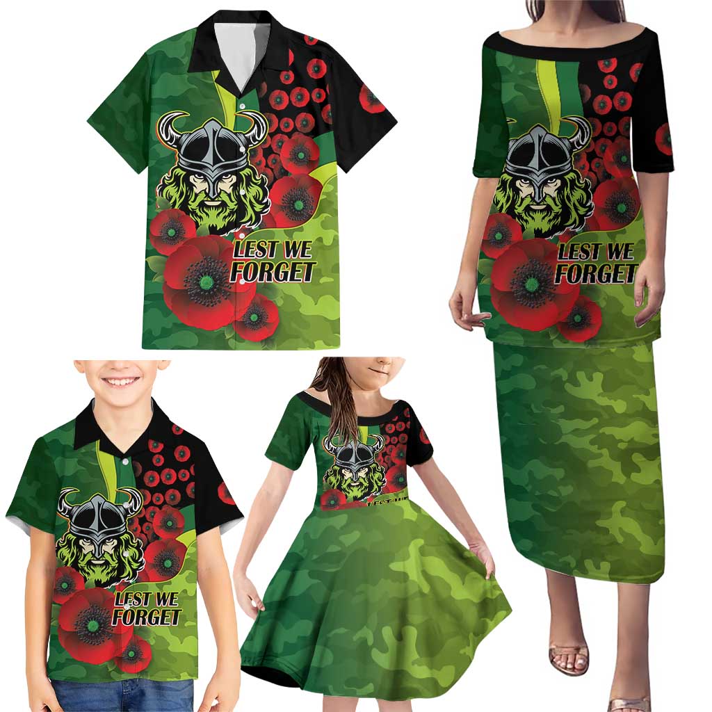 Canberra Raiders ANZAC Personalised Family Matching Puletasi and Hawaiian Shirt Lest We Forget Poppy Camo
