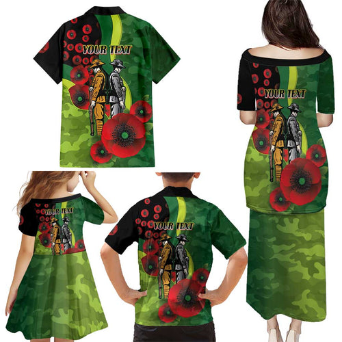 Canberra Raiders ANZAC Personalised Family Matching Puletasi and Hawaiian Shirt Lest We Forget Poppy Camo