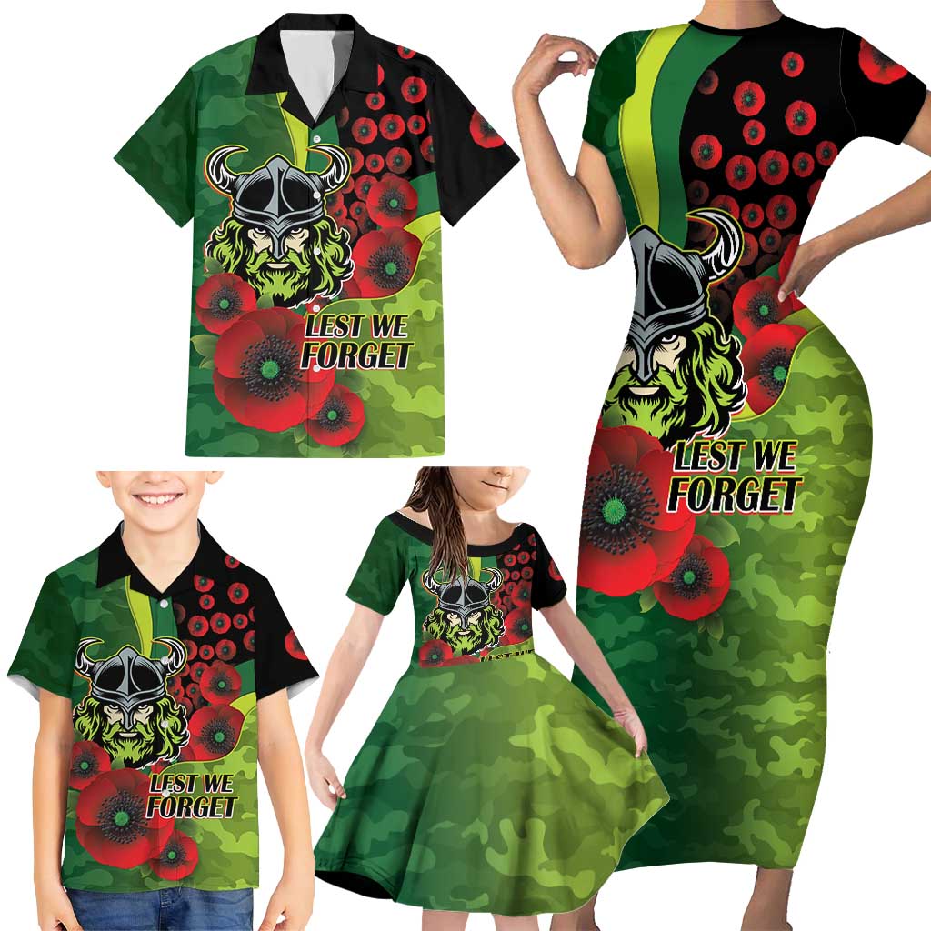 Canberra Raiders ANZAC Personalised Family Matching Short Sleeve Bodycon Dress and Hawaiian Shirt Lest We Forget Poppy Camo