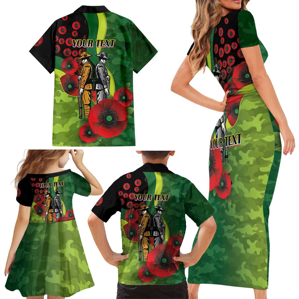 Canberra Raiders ANZAC Personalised Family Matching Short Sleeve Bodycon Dress and Hawaiian Shirt Lest We Forget Poppy Camo