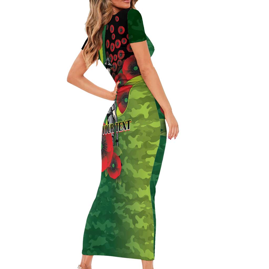 Canberra Raiders ANZAC Personalised Family Matching Short Sleeve Bodycon Dress and Hawaiian Shirt Lest We Forget Poppy Camo