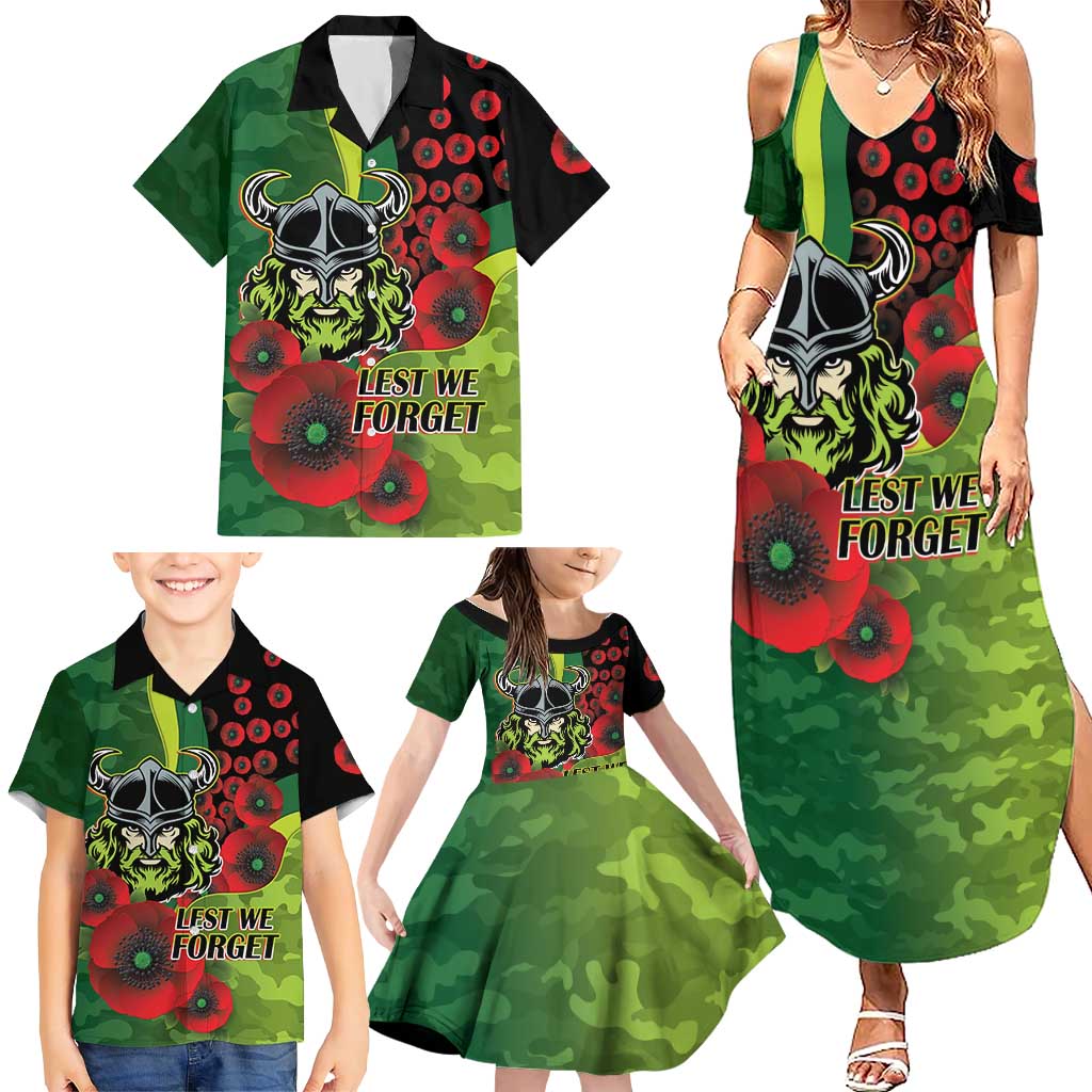 Canberra Raiders ANZAC Personalised Family Matching Summer Maxi Dress and Hawaiian Shirt Lest We Forget Poppy Camo