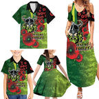 Canberra Raiders ANZAC Personalised Family Matching Summer Maxi Dress and Hawaiian Shirt Lest We Forget Poppy Camo