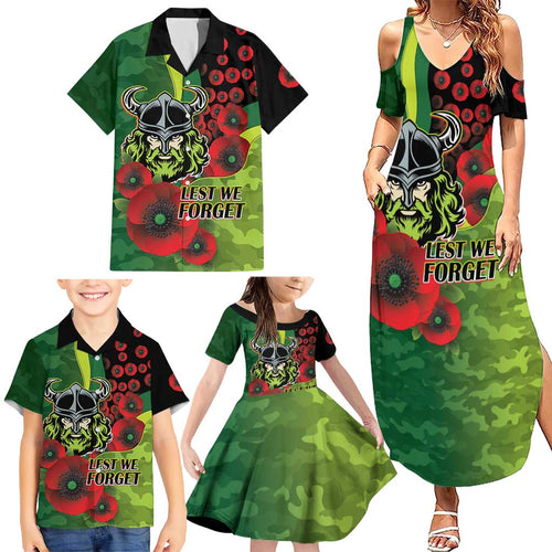 Canberra Raiders ANZAC Personalised Family Matching Summer Maxi Dress and Hawaiian Shirt Lest We Forget Poppy Camo