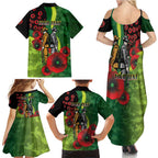 Canberra Raiders ANZAC Personalised Family Matching Summer Maxi Dress and Hawaiian Shirt Lest We Forget Poppy Camo