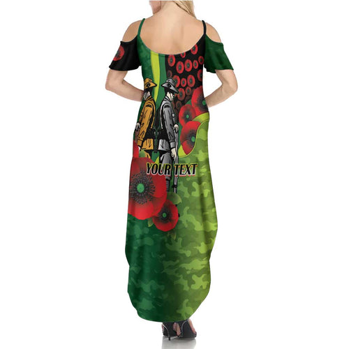 Canberra Raiders ANZAC Personalised Family Matching Summer Maxi Dress and Hawaiian Shirt Lest We Forget Poppy Camo