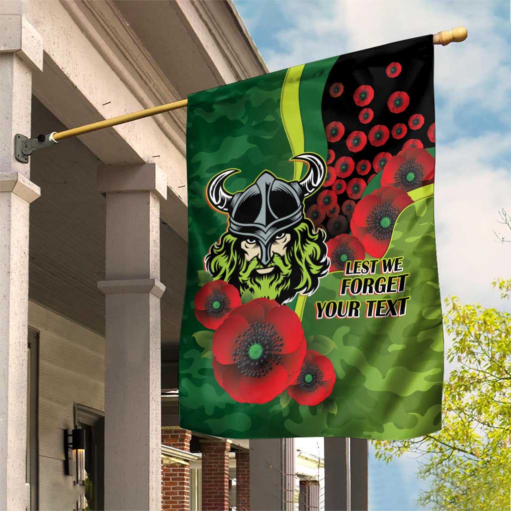 Canberra Raiders ANZAC Personalised Garden Flag Lest We Forget Poppy Camo