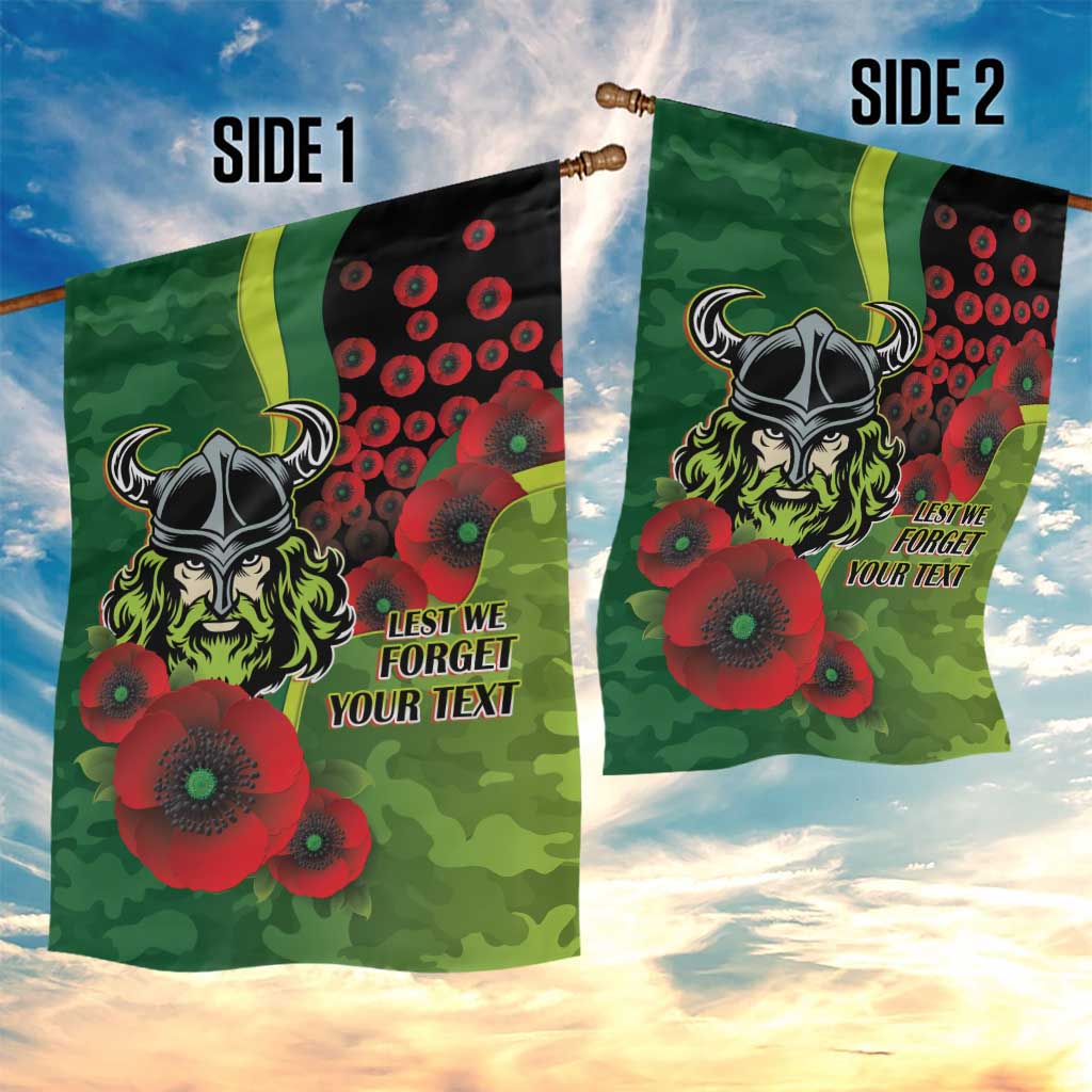 Canberra Raiders ANZAC Personalised Garden Flag Lest We Forget Poppy Camo