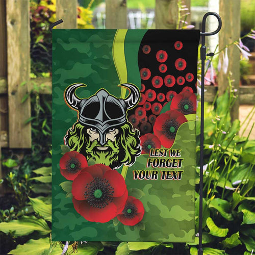 Canberra Raiders ANZAC Personalised Garden Flag Lest We Forget Poppy Camo