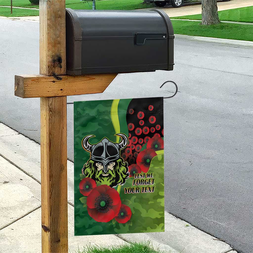 Canberra Raiders ANZAC Personalised Garden Flag Lest We Forget Poppy Camo