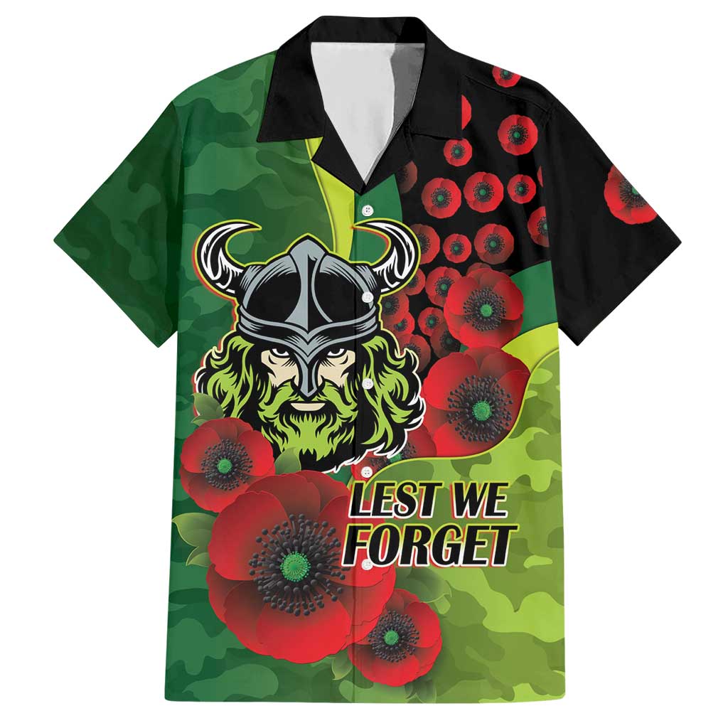 Canberra Raiders ANZAC Personalised Hawaiian Shirt Lest We Forget Poppy Camo