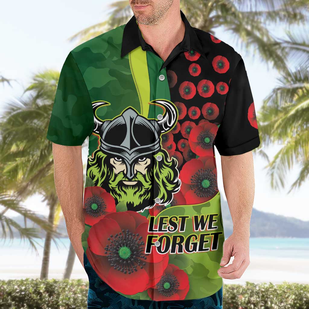 Canberra Raiders ANZAC Personalised Hawaiian Shirt Lest We Forget Poppy Camo