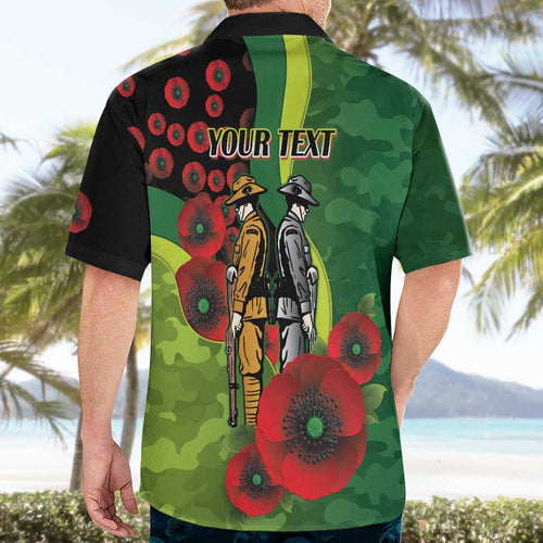 Canberra Raiders ANZAC Personalised Hawaiian Shirt Lest We Forget Poppy Camo