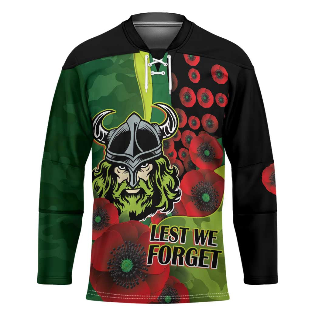 Canberra Raiders ANZAC Personalised Hockey Jersey Lest We Forget Poppy Camo