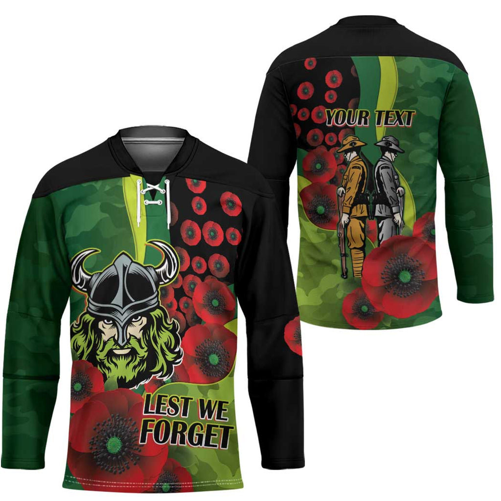 Canberra Raiders ANZAC Personalised Hockey Jersey Lest We Forget Poppy Camo