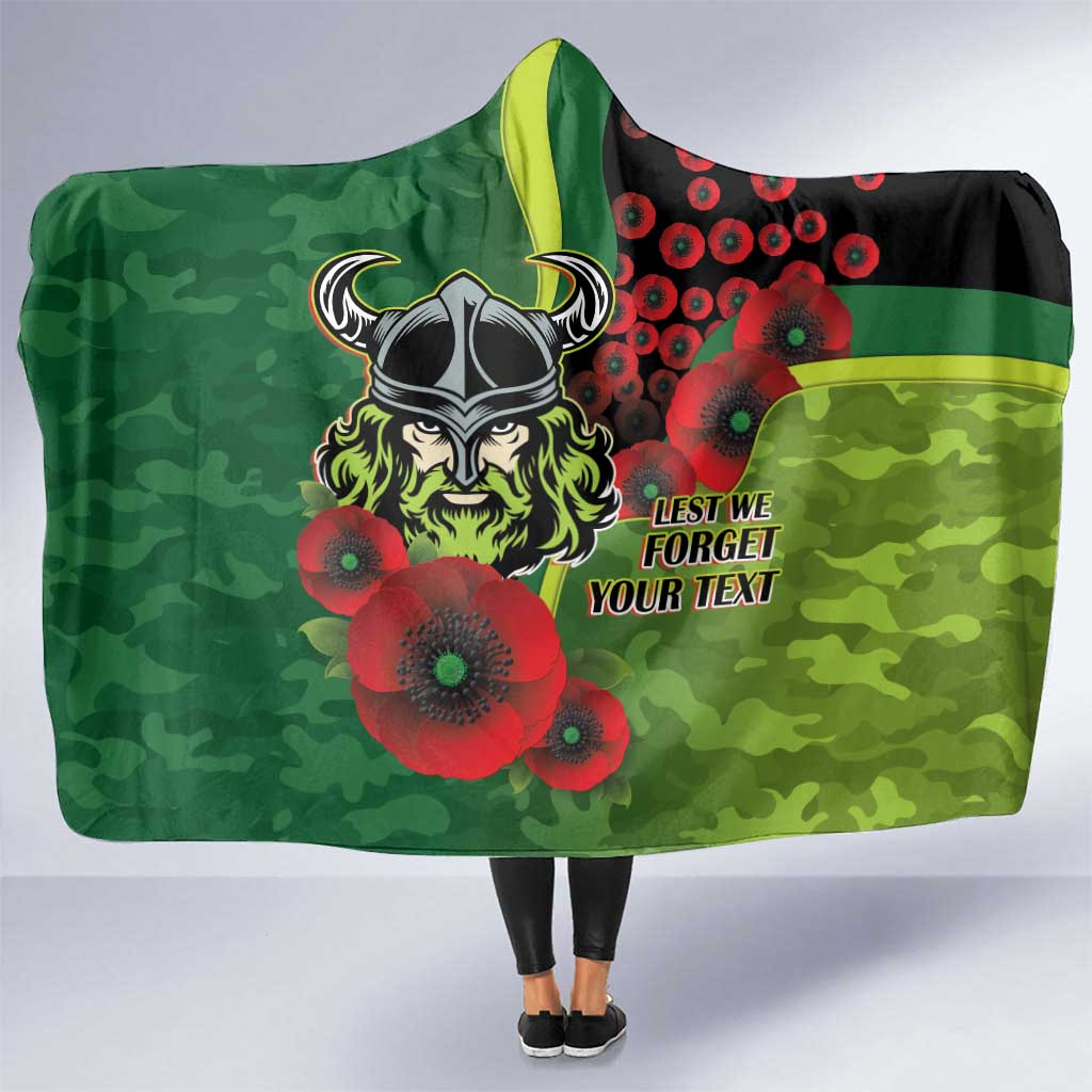 Canberra Raiders ANZAC Personalised Hooded Blanket Lest We Forget Poppy Camo