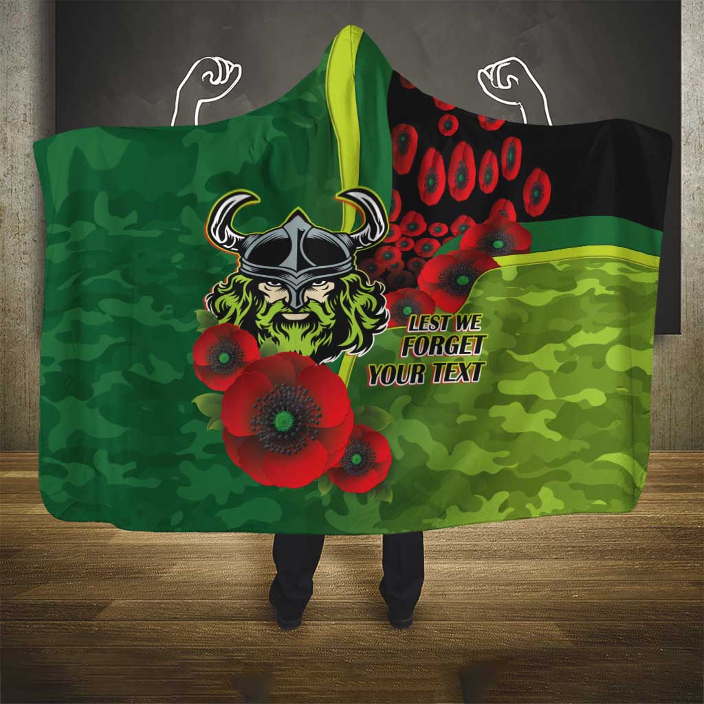 Canberra Raiders ANZAC Personalised Hooded Blanket Lest We Forget Poppy Camo