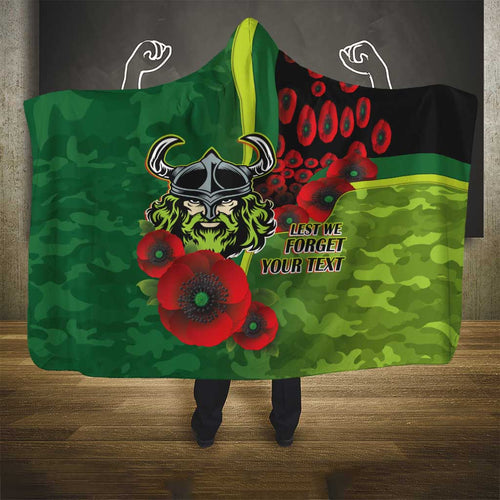 Canberra Raiders ANZAC Personalised Hooded Blanket Lest We Forget Poppy Camo