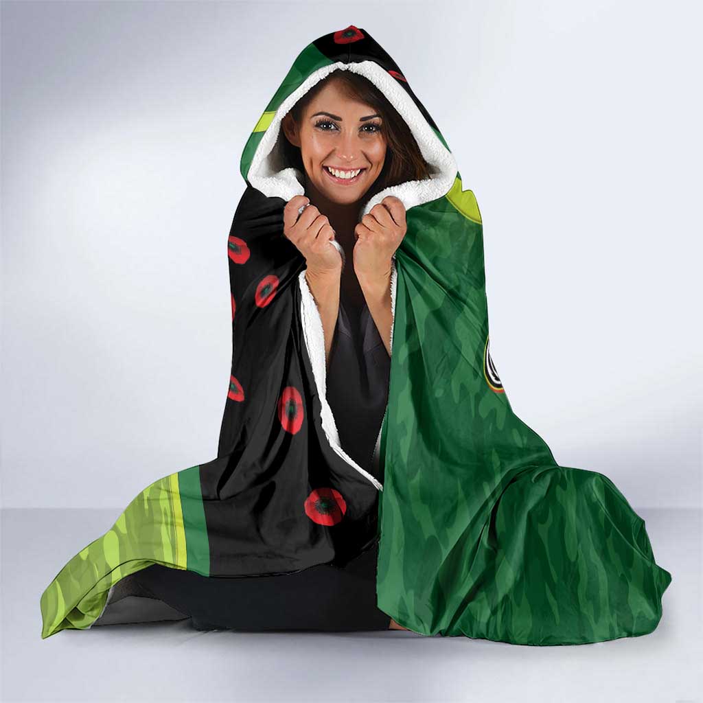 Canberra Raiders ANZAC Personalised Hooded Blanket Lest We Forget Poppy Camo