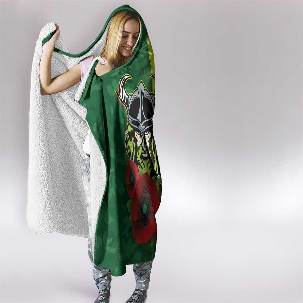 Canberra Raiders ANZAC Personalised Hooded Blanket Lest We Forget Poppy Camo