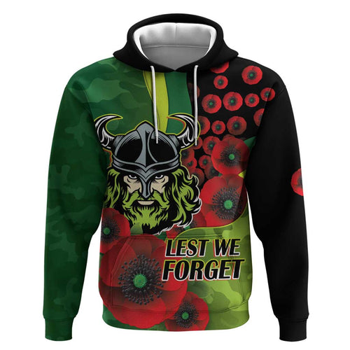 Canberra Raiders ANZAC Personalised Hoodie Lest We Forget Poppy Camo