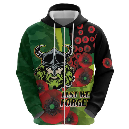 Canberra Raiders ANZAC Personalised Hoodie Lest We Forget Poppy Camo