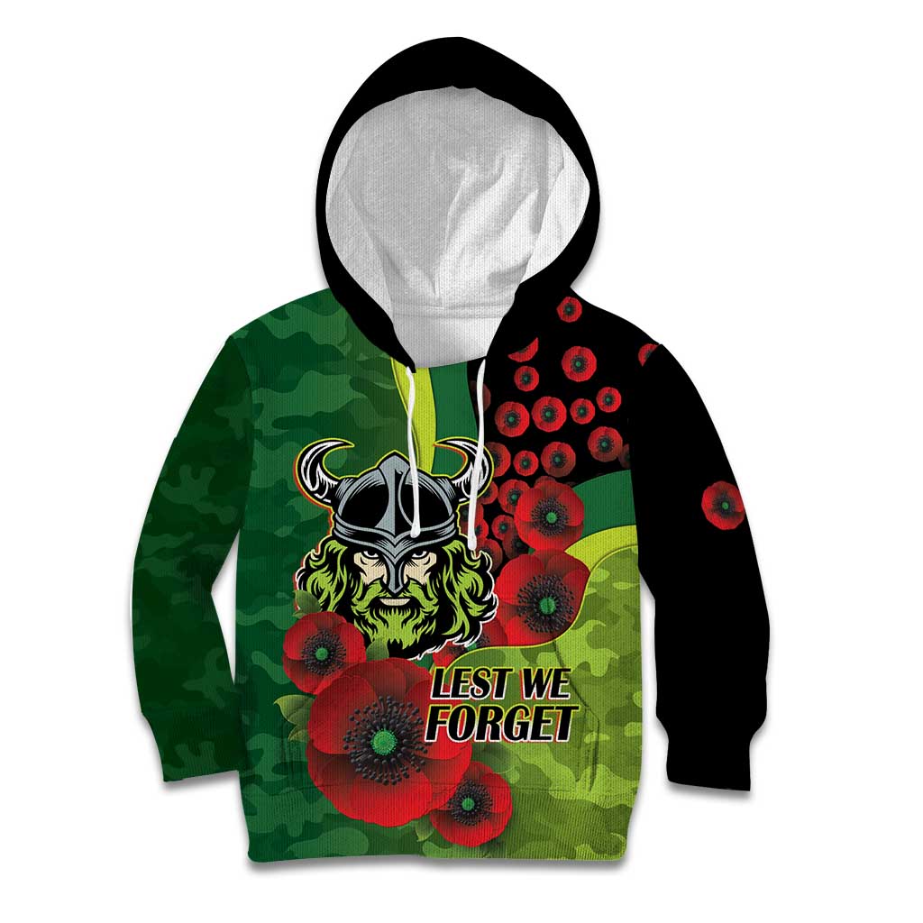 Canberra Raiders ANZAC Personalised Kid Hoodie Lest We Forget Poppy Camo