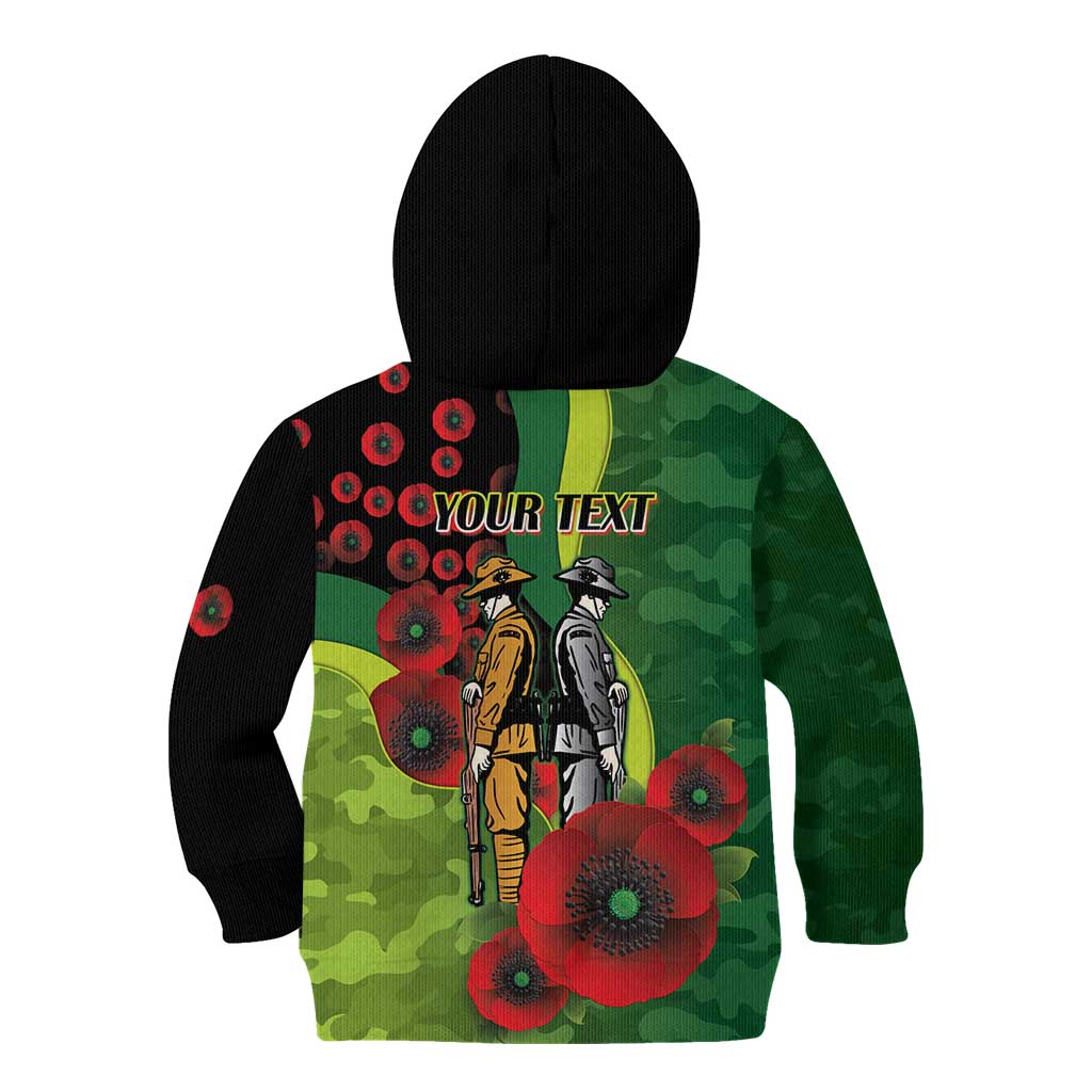 Canberra Raiders ANZAC Personalised Kid Hoodie Lest We Forget Poppy Camo