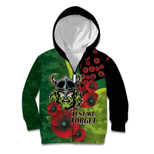 Canberra Raiders ANZAC Personalised Kid Hoodie Lest We Forget Poppy Camo
