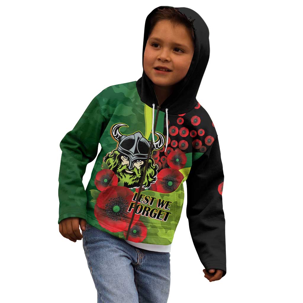 Canberra Raiders ANZAC Personalised Kid Hoodie Lest We Forget Poppy Camo