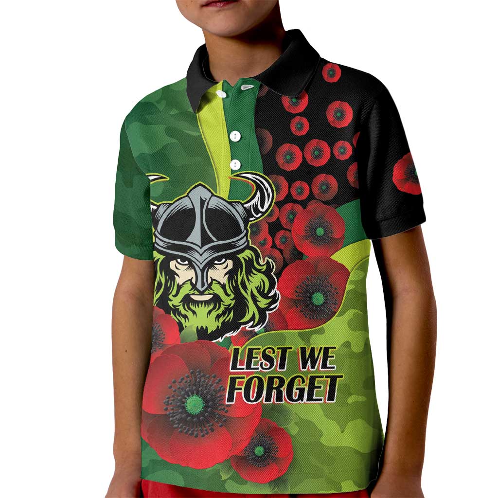 Canberra Raiders ANZAC Personalised Kid Polo Shirt Lest We Forget Poppy Camo