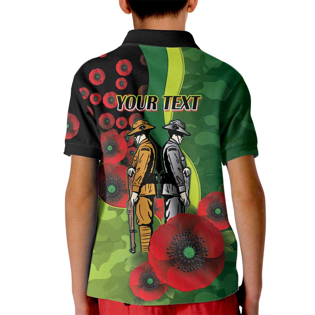 Canberra Raiders ANZAC Personalised Kid Polo Shirt Lest We Forget Poppy Camo