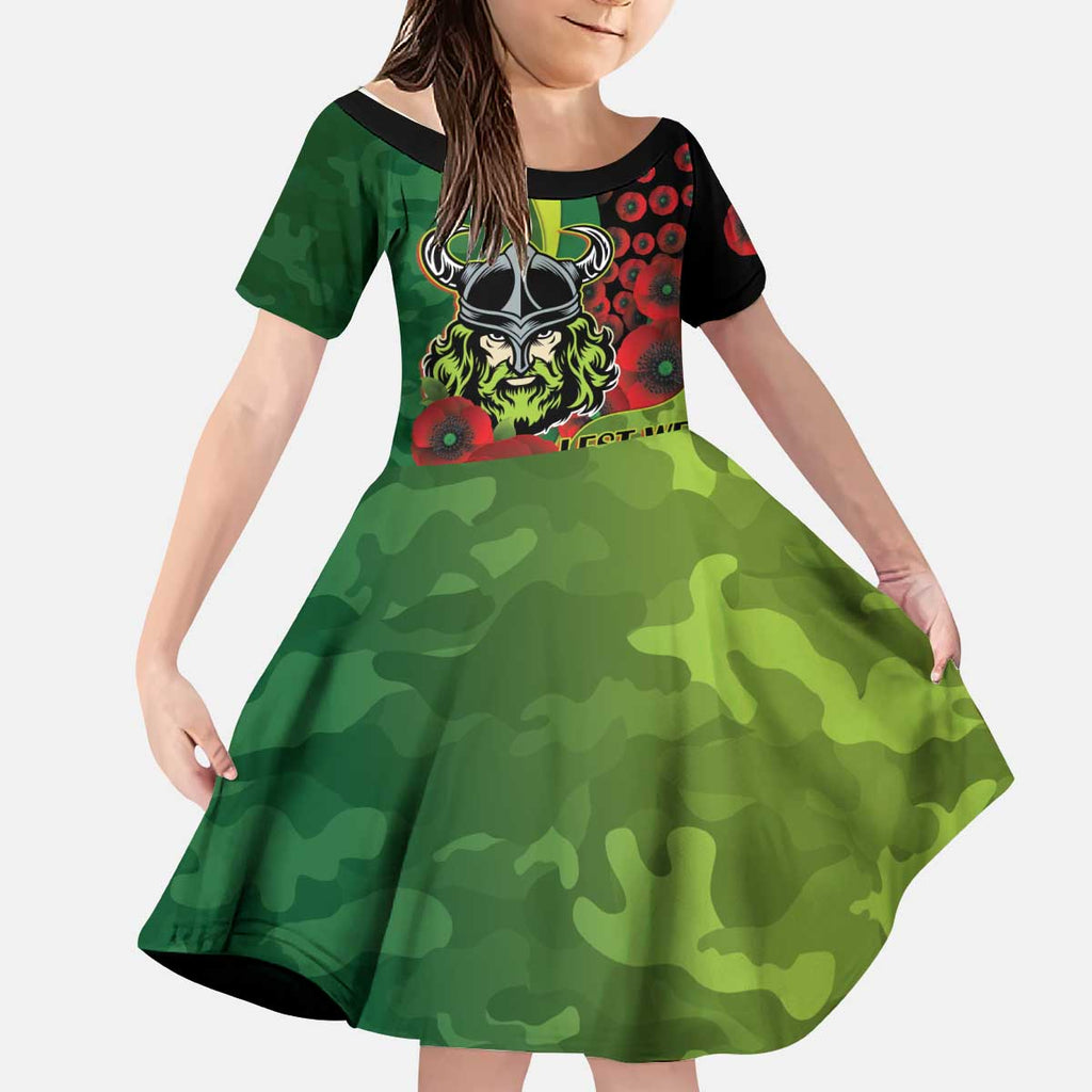 Canberra Raiders ANZAC Personalised Kid Short Sleeve Dress Lest We Forget Poppy Camo
