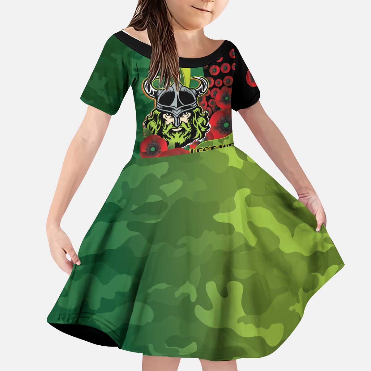 Canberra Raiders ANZAC Personalised Kid Short Sleeve Dress Lest We Forget Poppy Camo