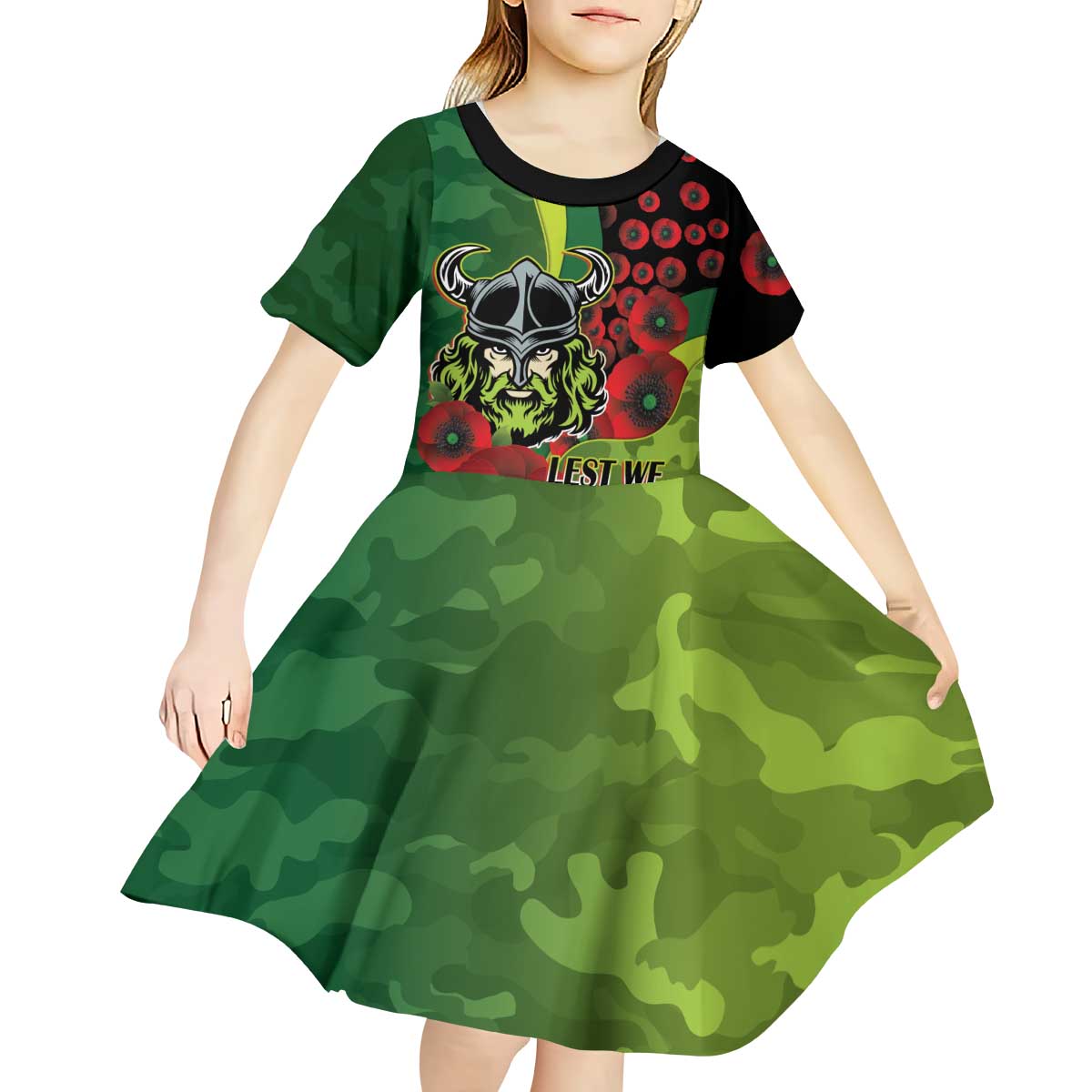 Canberra Raiders ANZAC Personalised Kid Short Sleeve Dress Lest We Forget Poppy Camo