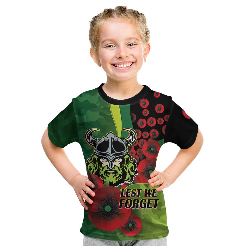 Canberra Raiders ANZAC Personalised Kid T Shirt Lest We Forget Poppy Camo