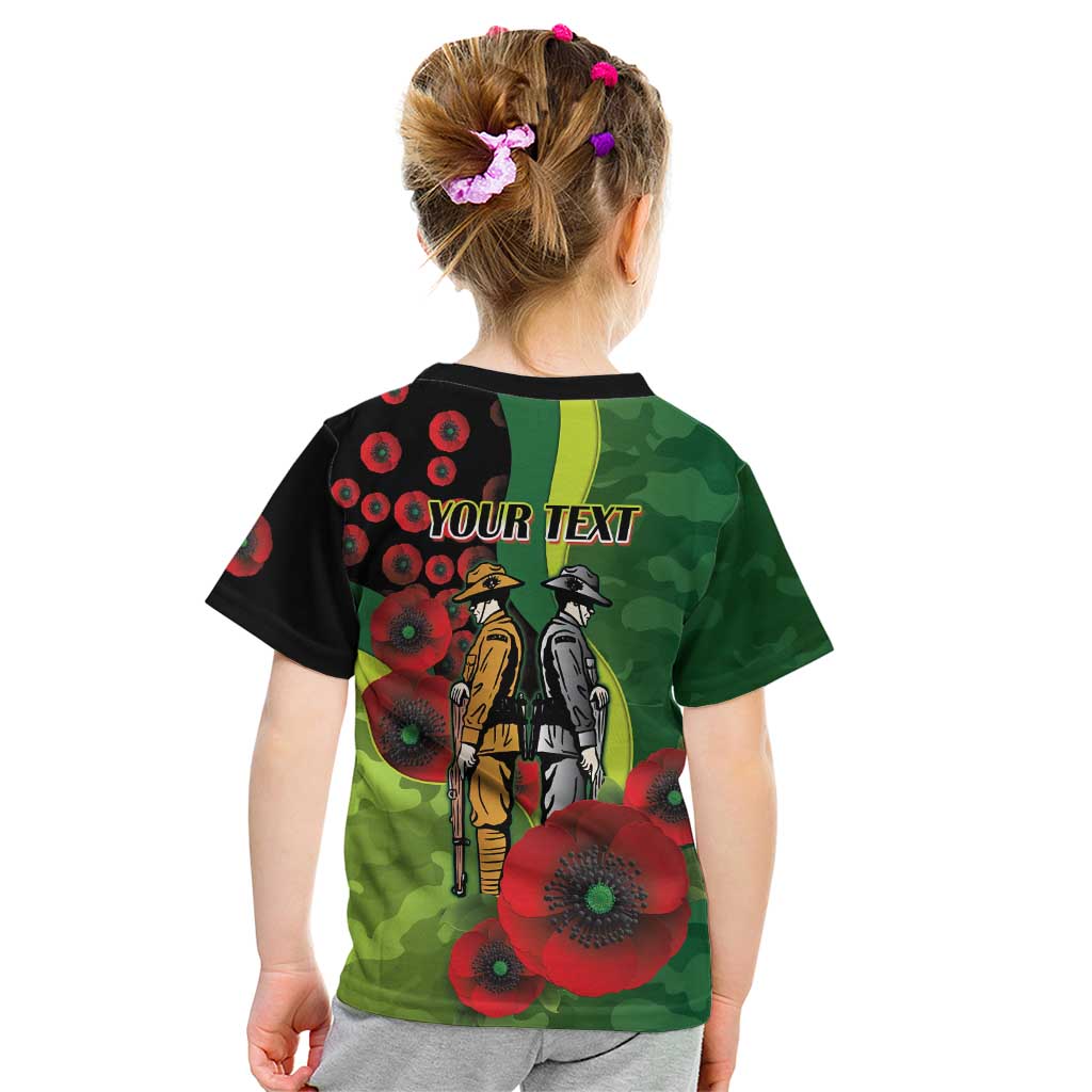 Canberra Raiders ANZAC Personalised Kid T Shirt Lest We Forget Poppy Camo