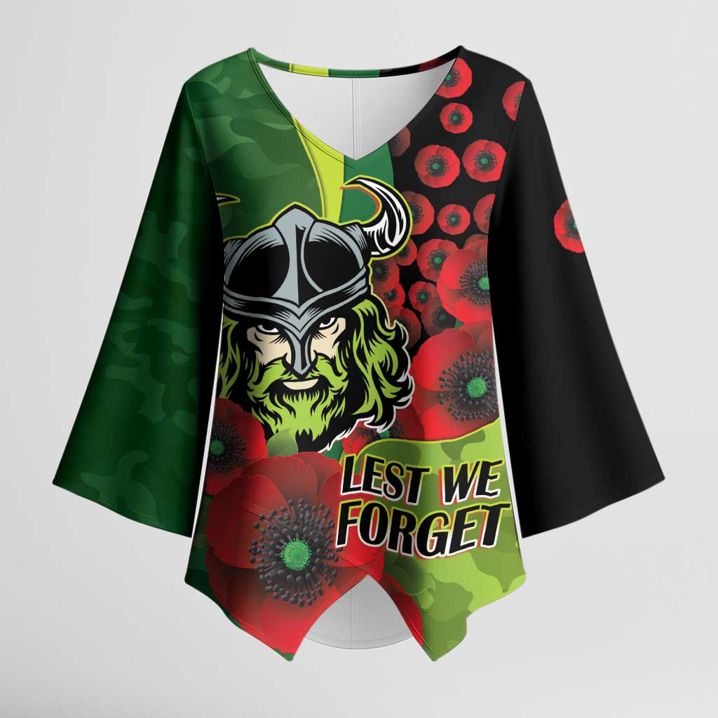 Canberra Raiders ANZAC Personalised Kimono Sleeve Blouse Lest We Forget Poppy Camo