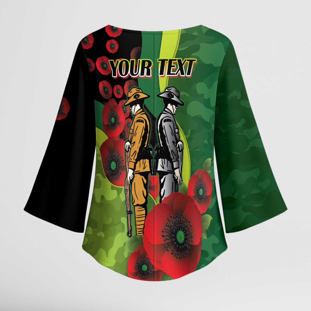 Canberra Raiders ANZAC Personalised Kimono Sleeve Blouse Lest We Forget Poppy Camo