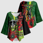 Canberra Raiders ANZAC Personalised Kimono Sleeve Blouse Lest We Forget Poppy Camo
