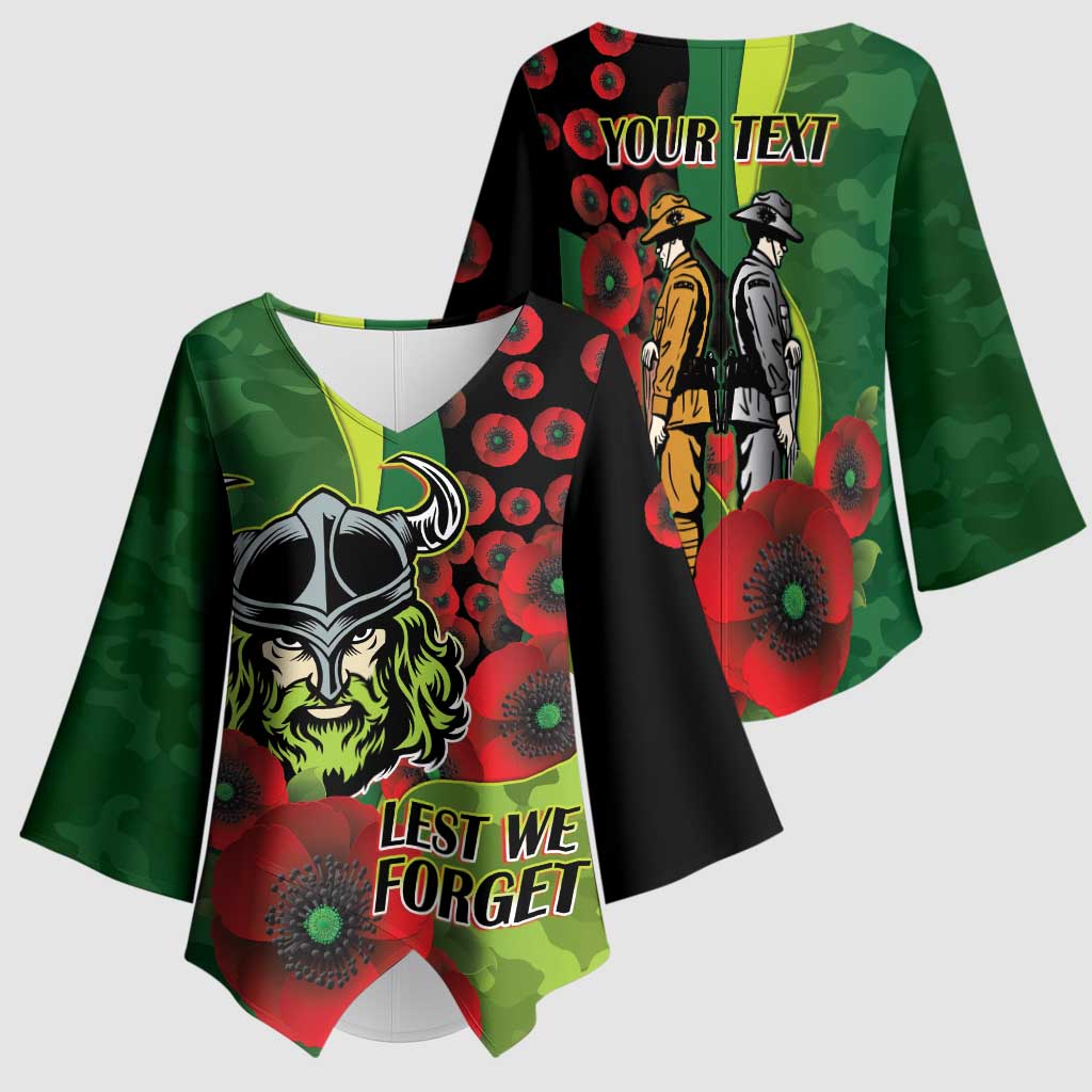 Canberra Raiders ANZAC Personalised Kimono Sleeve Blouse Lest We Forget Poppy Camo