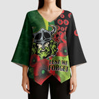 Canberra Raiders ANZAC Personalised Kimono Sleeve Blouse Lest We Forget Poppy Camo