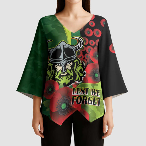 Canberra Raiders ANZAC Personalised Kimono Sleeve Blouse Lest We Forget Poppy Camo