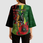 Canberra Raiders ANZAC Personalised Kimono Sleeve Blouse Lest We Forget Poppy Camo