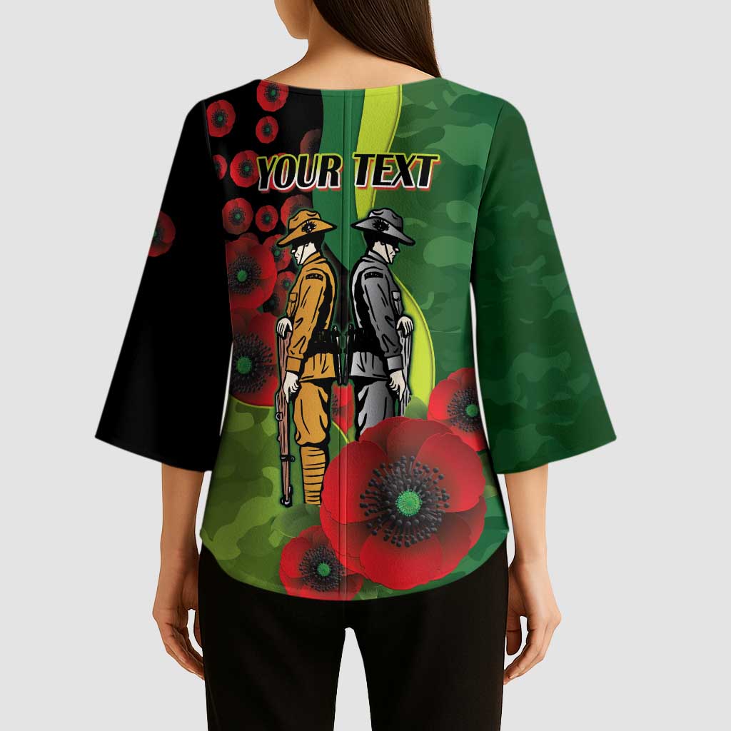 Canberra Raiders ANZAC Personalised Kimono Sleeve Blouse Lest We Forget Poppy Camo
