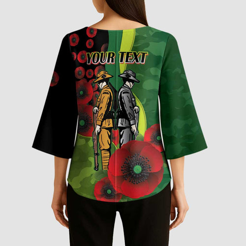 Canberra Raiders ANZAC Personalised Kimono Sleeve Blouse Lest We Forget Poppy Camo