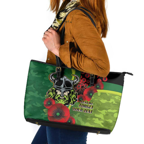 Canberra Raiders ANZAC Personalised Leather Tote Bag Lest We Forget Poppy Camo