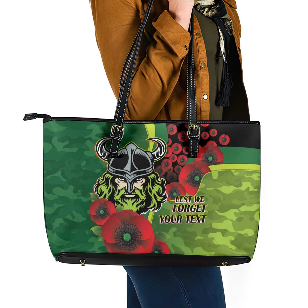Canberra Raiders ANZAC Personalised Leather Tote Bag Lest We Forget Poppy Camo