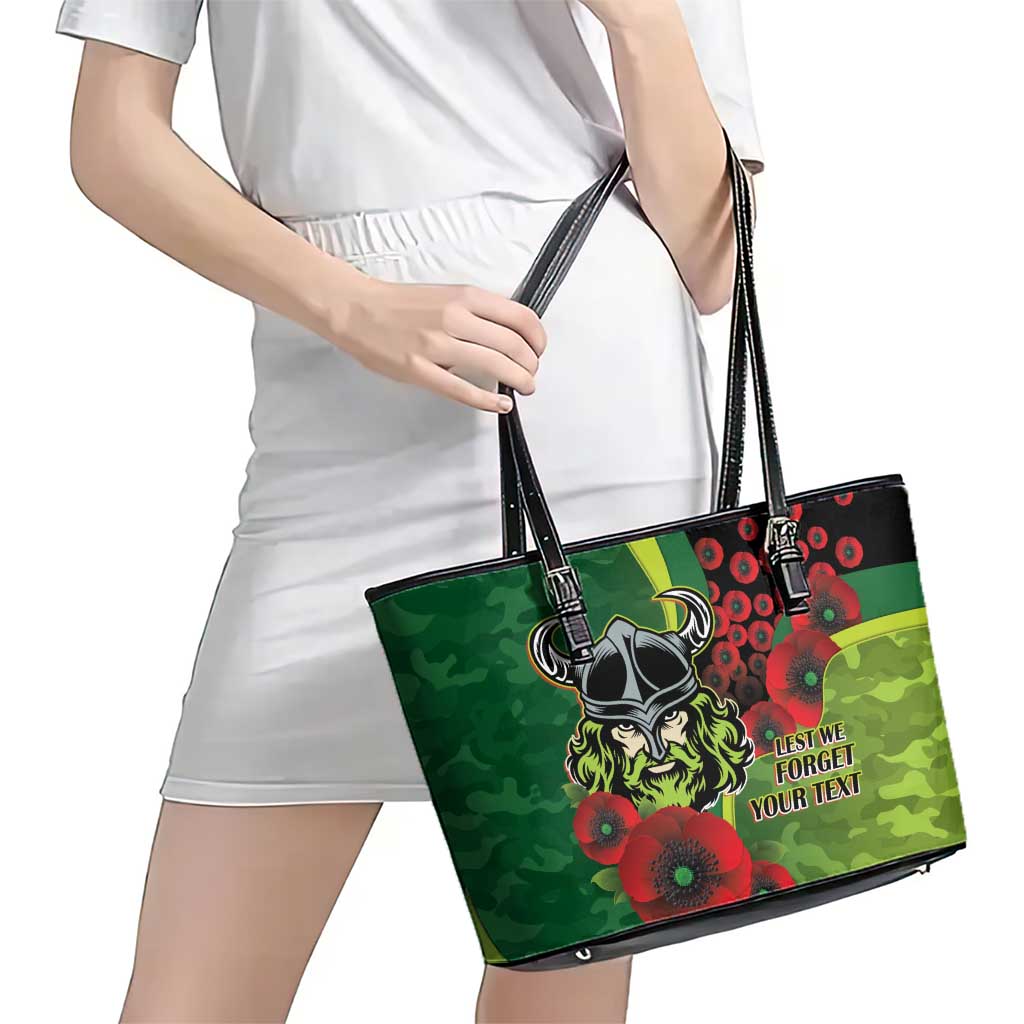 Canberra Raiders ANZAC Personalised Leather Tote Bag Lest We Forget Poppy Camo