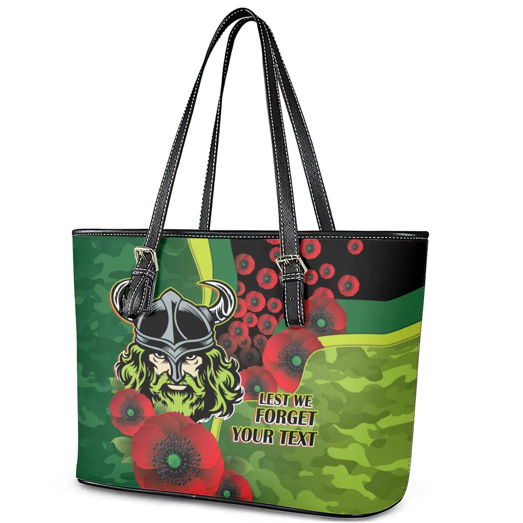 Canberra Raiders ANZAC Personalised Leather Tote Bag Lest We Forget Poppy Camo